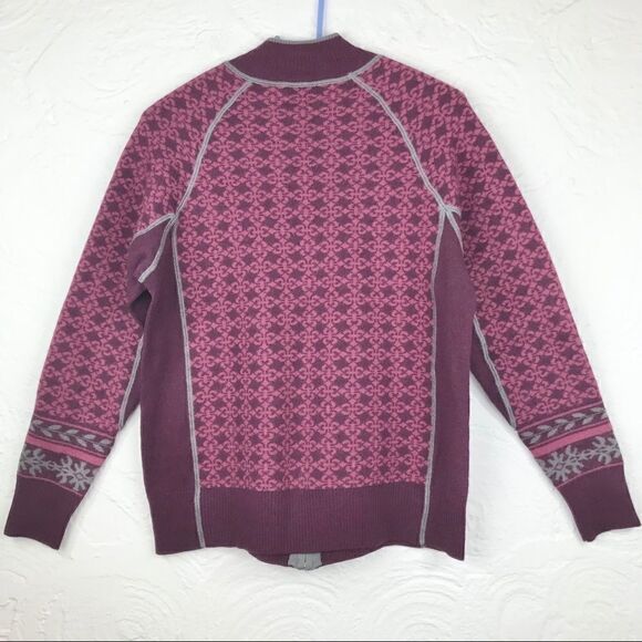 Cabela’s Burgundy Pattern Merino Wool Nordic Zip Cardigan - Picture 2 of 13
